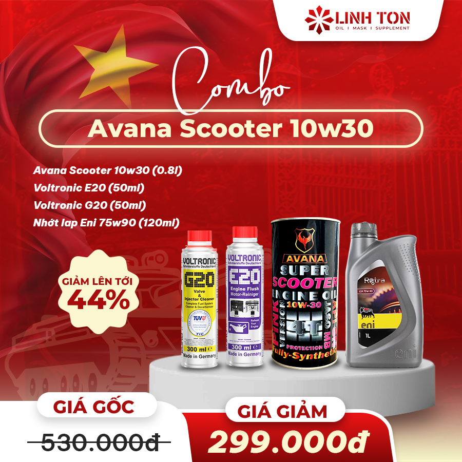 Combo nhớt xe tay ga Avana Scooter 10w30 + phụ gia chăm sóc xe