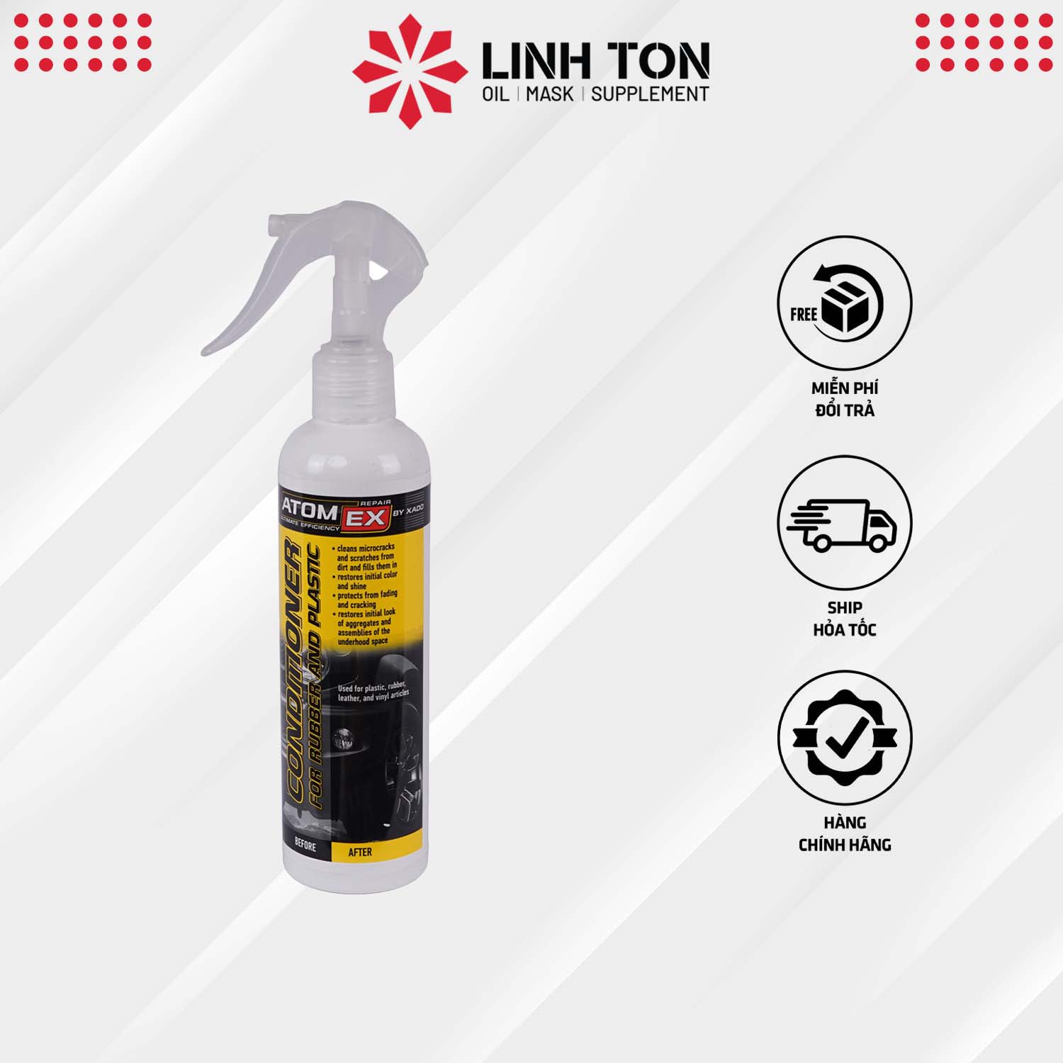 Chai xịt bảo vệ cao su và nhựa nhám nhập khẩu XADO atomex plastic and rubber conditioner concentrate (250 ML)