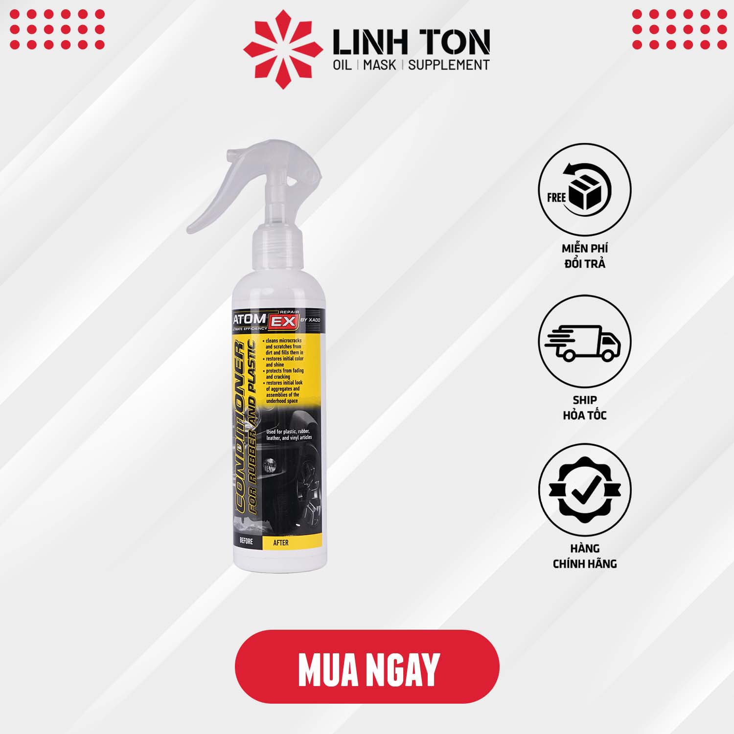 Chai xịt bảo vệ cao su và nhựa nhám nhập khẩu XADO atomex plastic and rubber conditioner concentrate (250 ML)