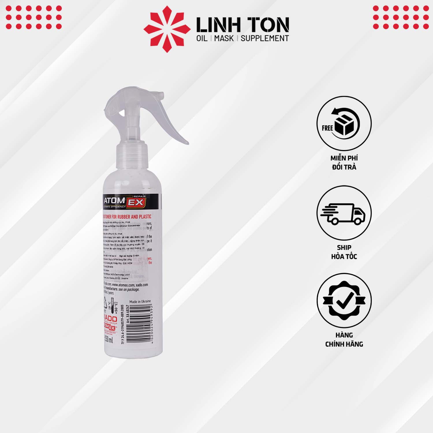 Chai xịt bảo vệ cao su và nhựa nhám nhập khẩu XADO atomex plastic and rubber conditioner concentrate (250 ML)
