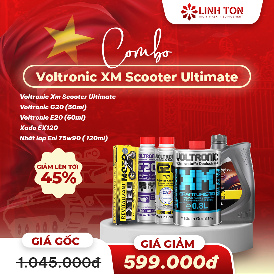 Combo nhớt xe tay ga biến thiên tổng hợp Voltronic Xm Scooter Ultimate nhập khẩu + phụ gia chăm sóc xe
