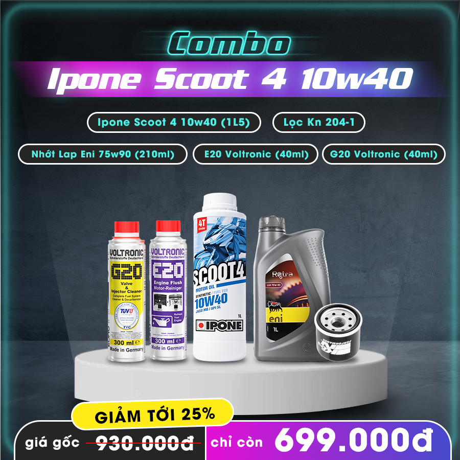 Combo nhớt SH350i siêu tiết kiệm Ipone Scoot 4 10w40