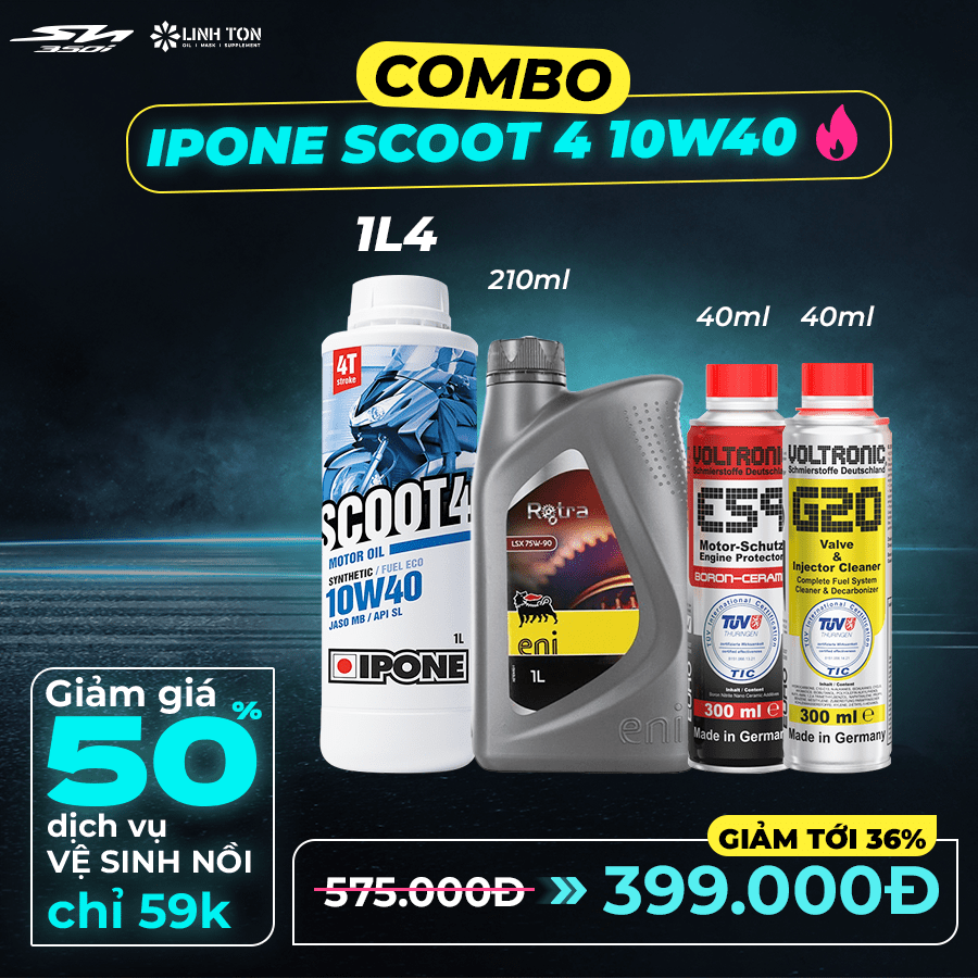 (Không lọc) Combo nhớt Sh350i Ipone Scoot 4 10w40 + phụ gia chăm sóc xe