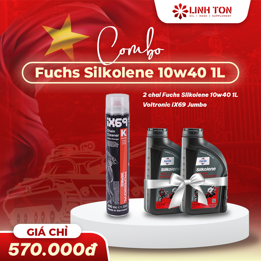 Combo nhớt xe số và côn tay Fuchs Silkolene 10w40 và Rửa sên Voltronic Ix69 Jumbo siêu tiết kiệm