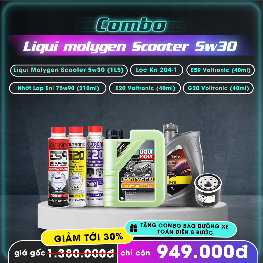 Combo nhớt Sh350i Liqui Molygen Scooter 5W30 + phụ gia bảo vệ xe