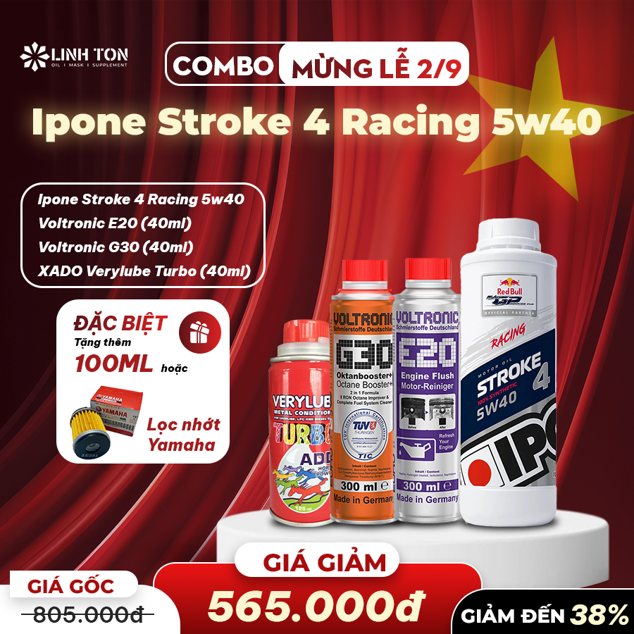 Combo dầu nhớt xe số/ côn tay đua cao cấp Ipone Stroke 4 Racing 5w40 dịp quốc khánh 2/9