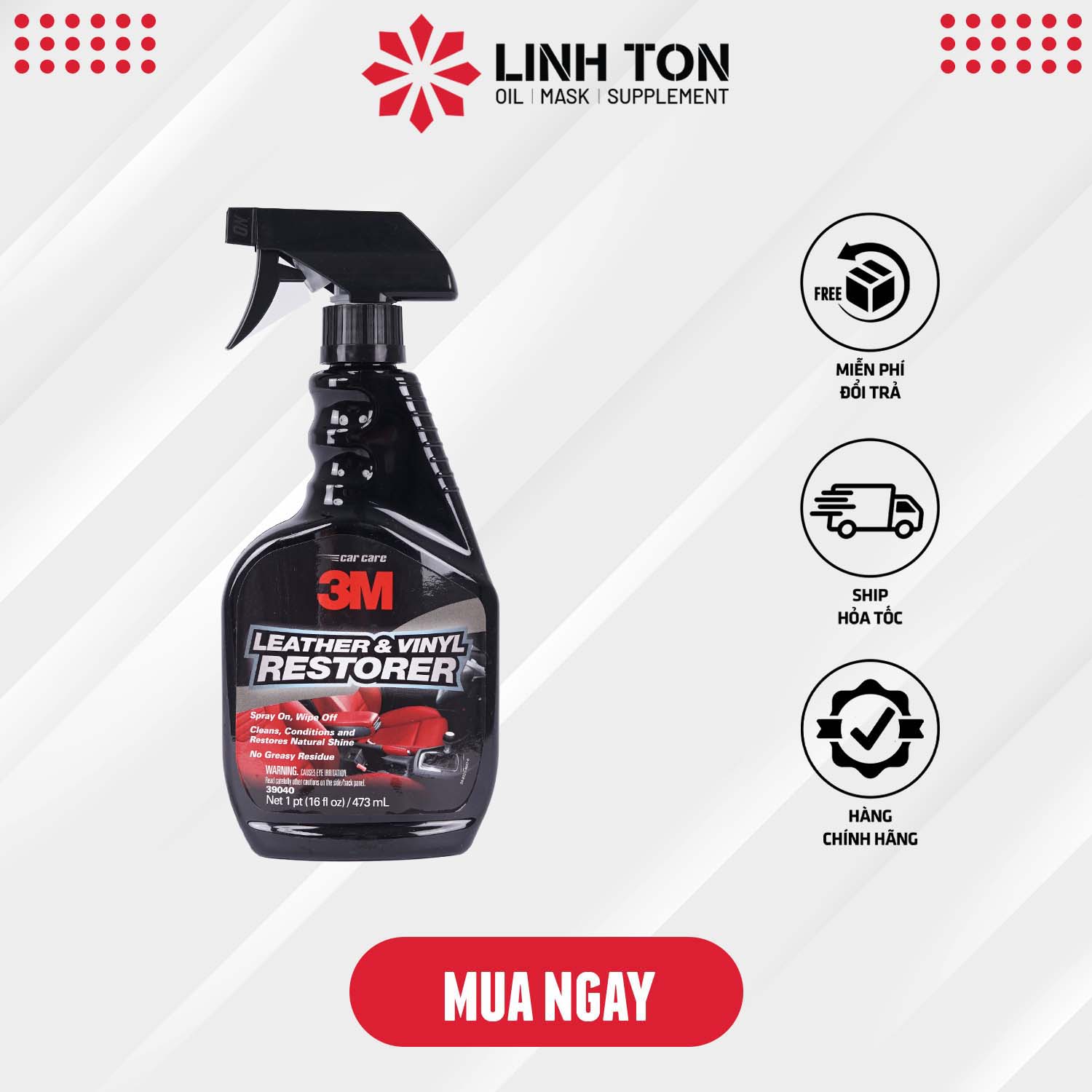 (Hàng Mỹ) Chai xịt bảo dưỡng da nhựa nội thất ô tô 3M Leather & Vinyl Restorer 473ml 39040