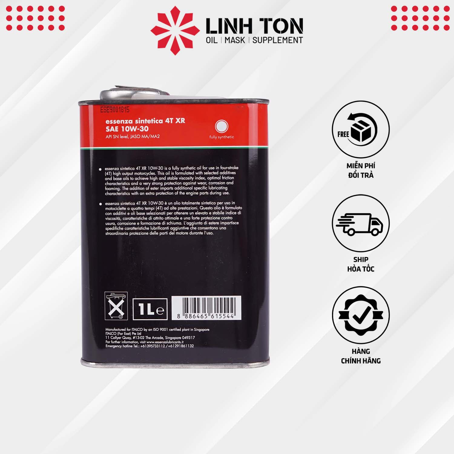 Nhớt Essenza Sintetica 4T XR 10W30 tổng hợp cao cấp dành cho xe số/ côn tay