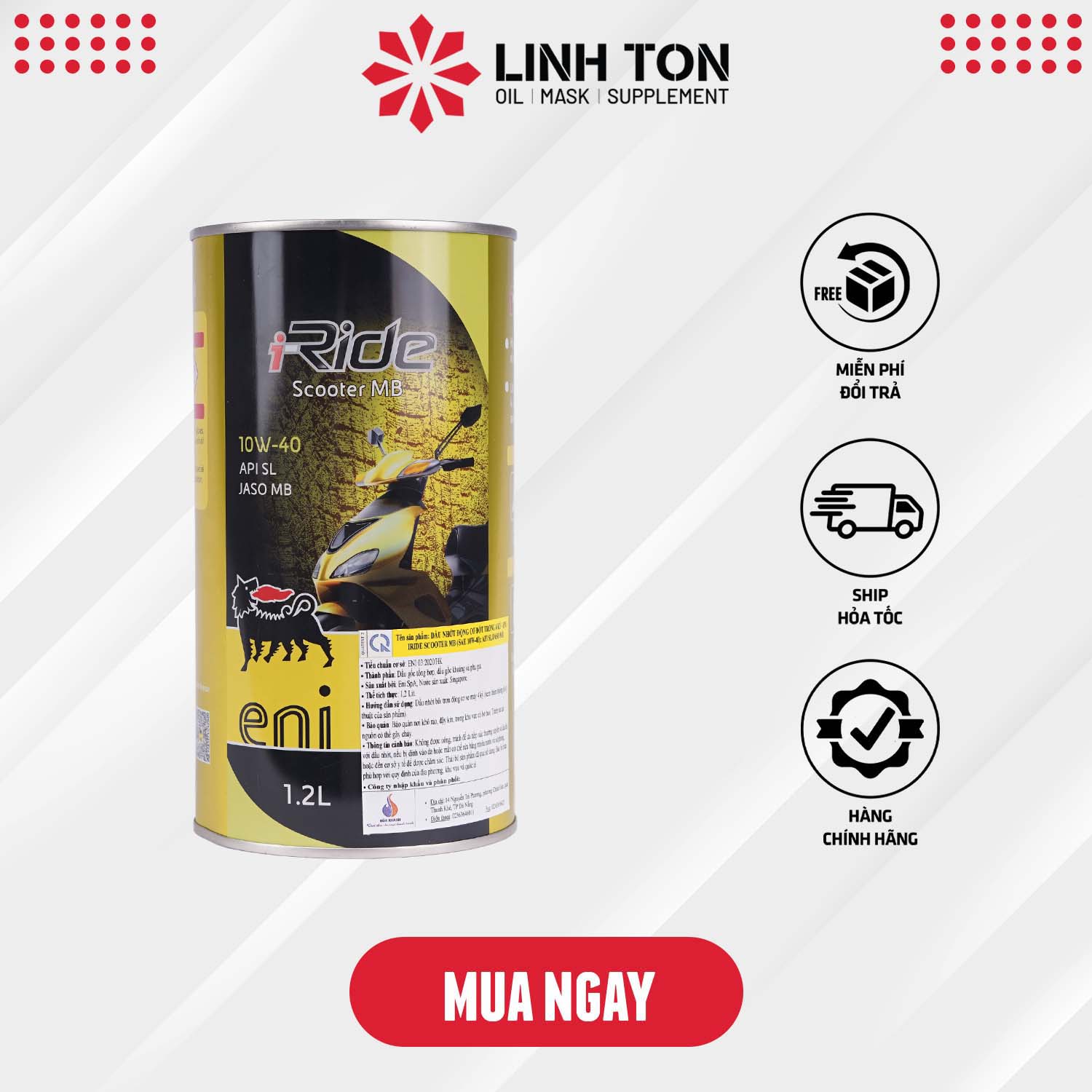 Nhớt Eni I-ride Scooter MB 1.2L cho vespa, piaggio