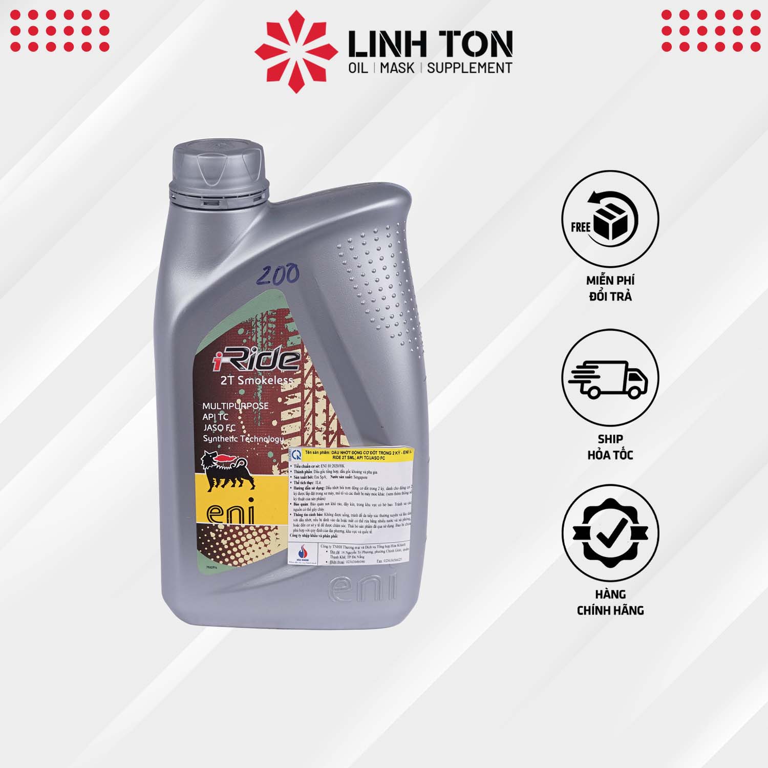 Nhớt 2 thì ENI I-RIDE 2T SMOKELESS không khói nhập khẩu Ý