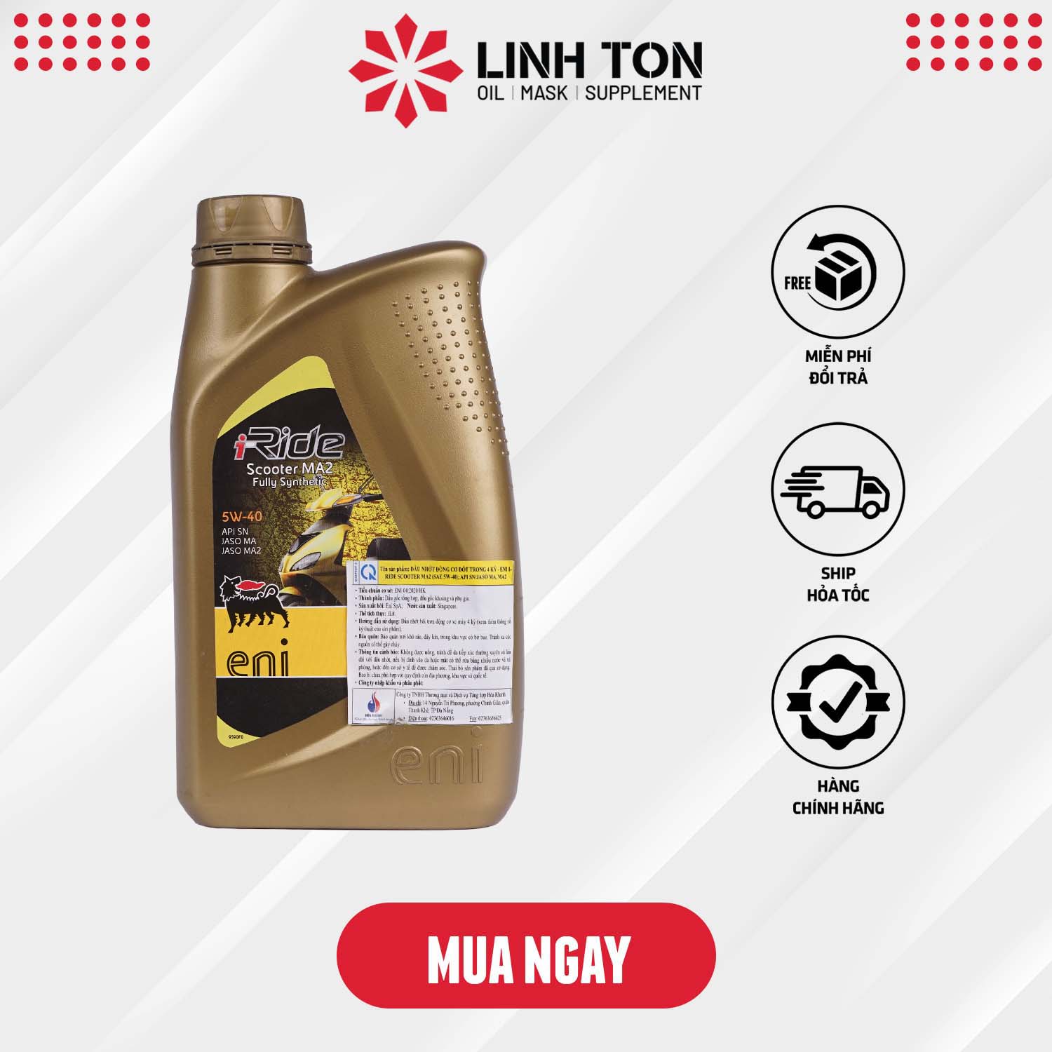 Nhớt tổng hợp ENI I-RIDE SCOOTER MA2 5W40 nhập khẩu Italy