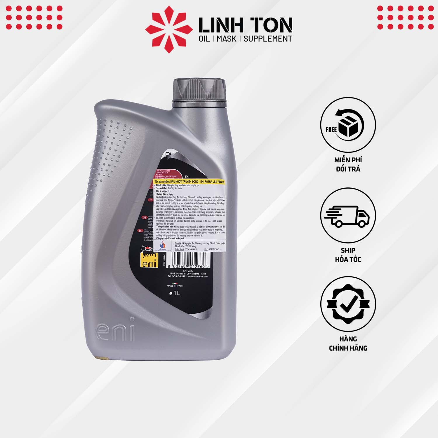 Nhớt lap tổng hợp ENI Rotra LSX 75W-90 GL5 nhập khẩu Ý 1L