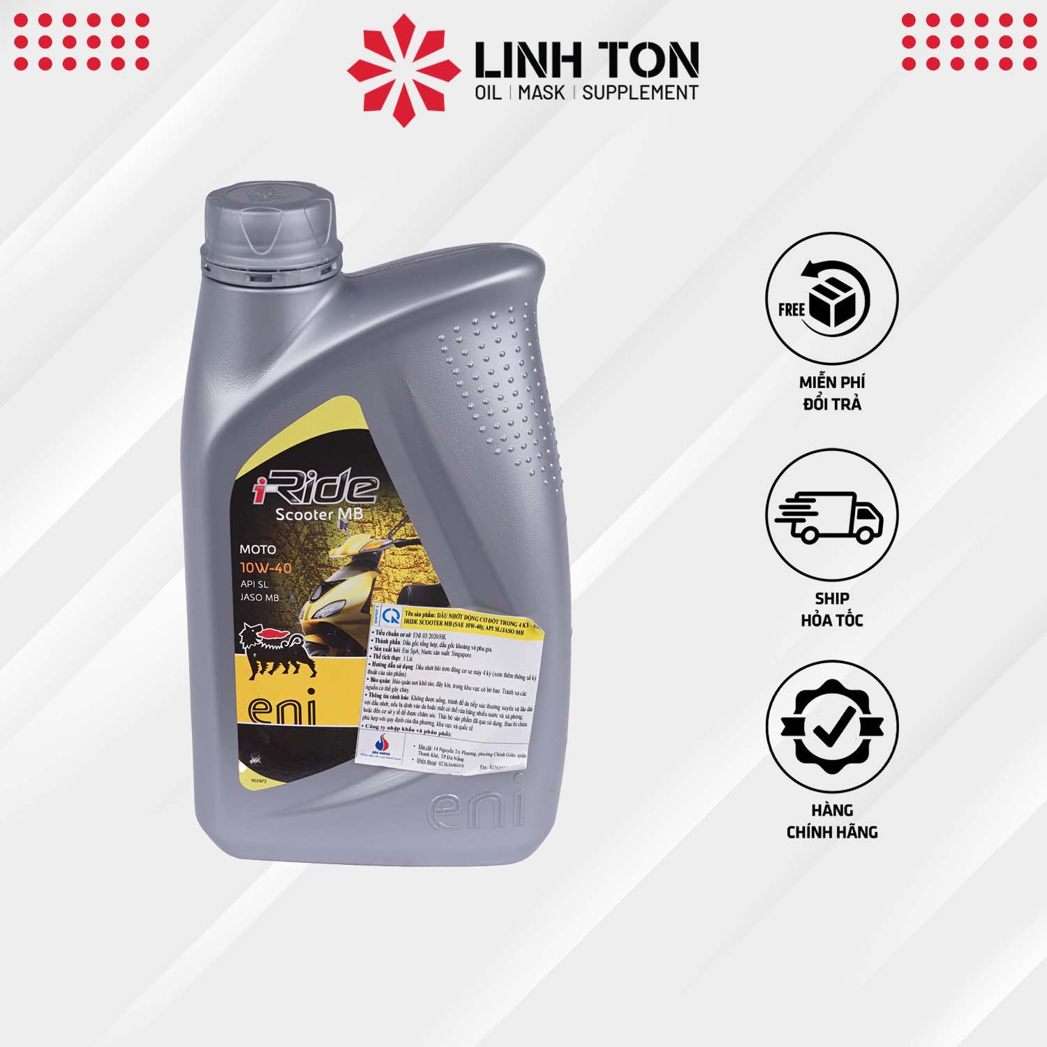 Nhớt nhập khẩu Eni I-Ride Scooter MB 10W40 cho xe tay ga 1L