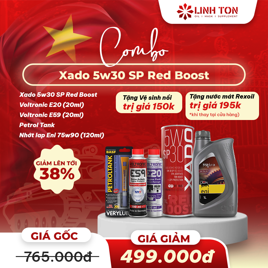 Combo dầu nhớt tay ga Xado Red Boost 5w30 SP 1L và phụ gia bảo vệ xe