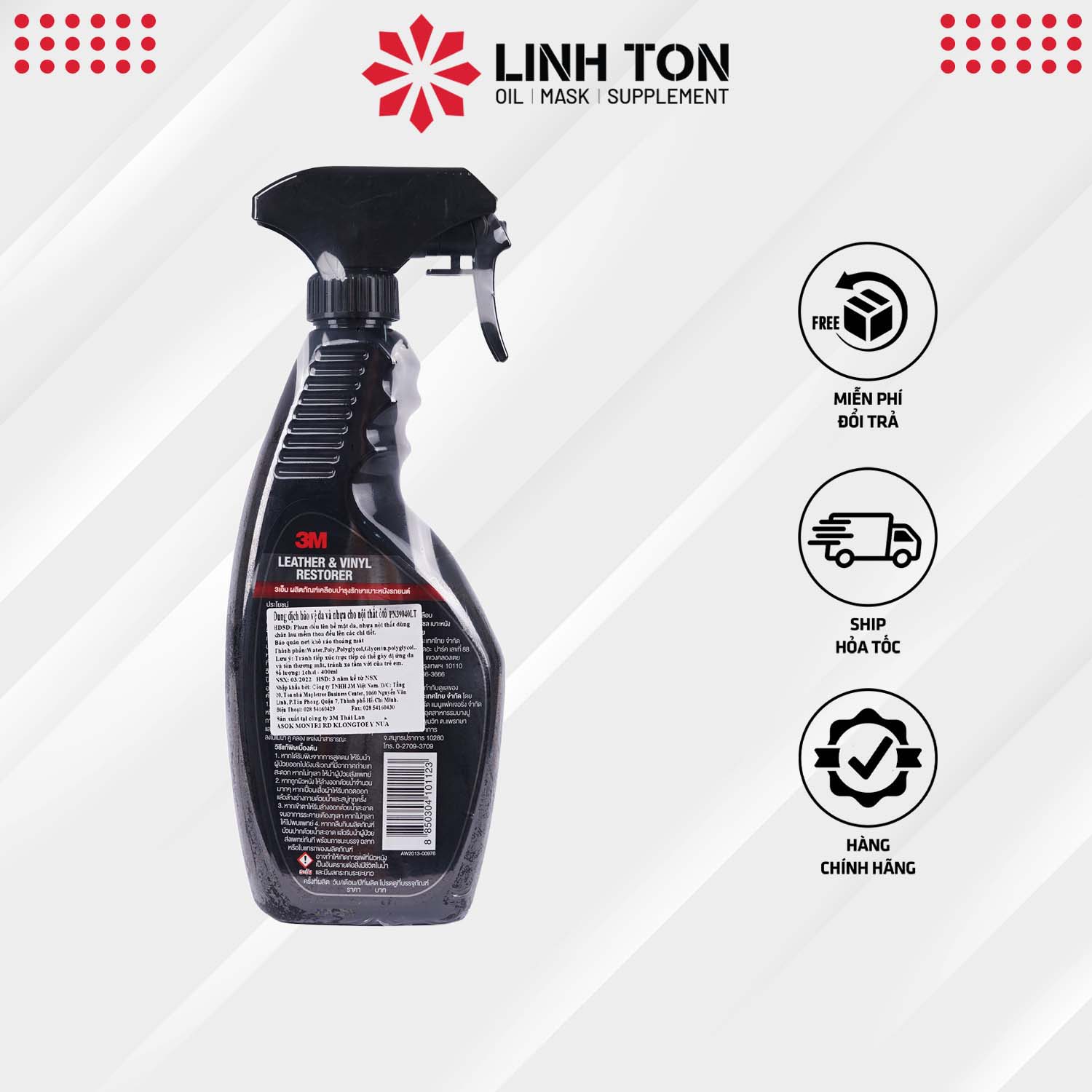Chai Xịt Chăm Sóc Da, Nội Thất Ô Tô- 3M Leather & Vinyl Restorer PN39040LT (400ml) - Đen