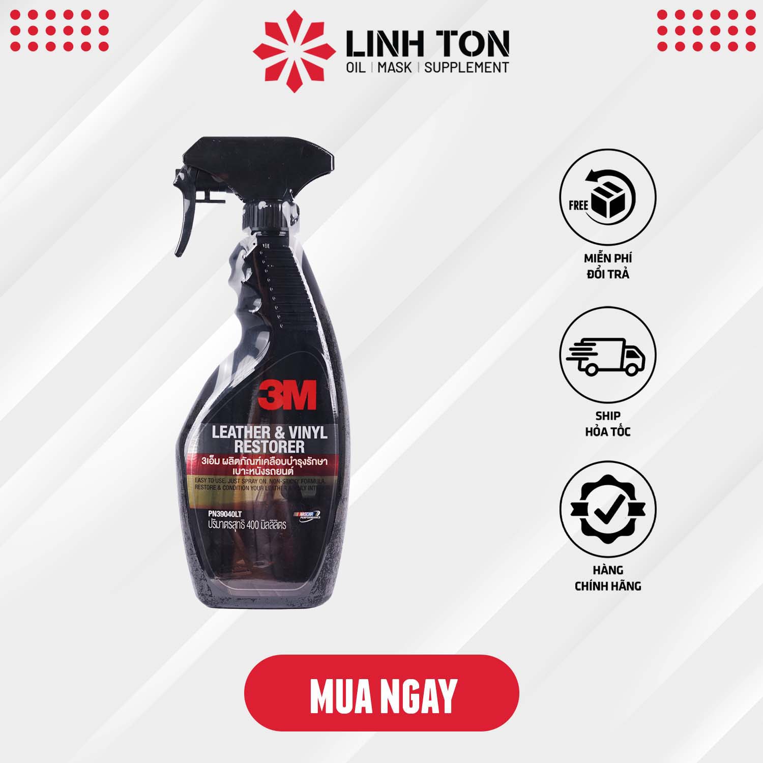 Chai Xịt Chăm Sóc Da, Nội Thất Ô Tô- 3M Leather & Vinyl Restorer PN39040LT (400ml) - Đen