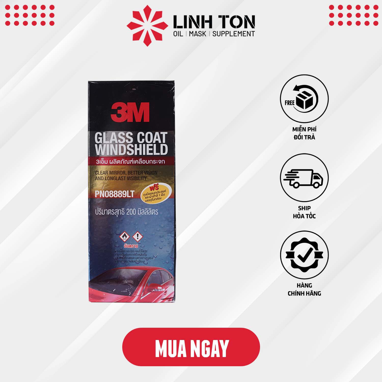 Dung Dịch Chống Bám Nước Trên Kính Xe 3M Glass Coat Windshield 3M 08889 (200ml)