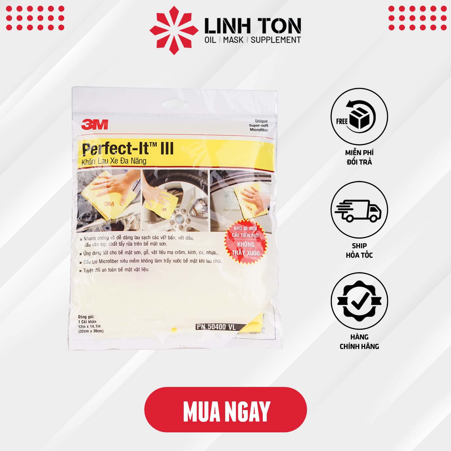 Khăn lau 3M chuyên dụng hút nước tốt Microfiber 50400