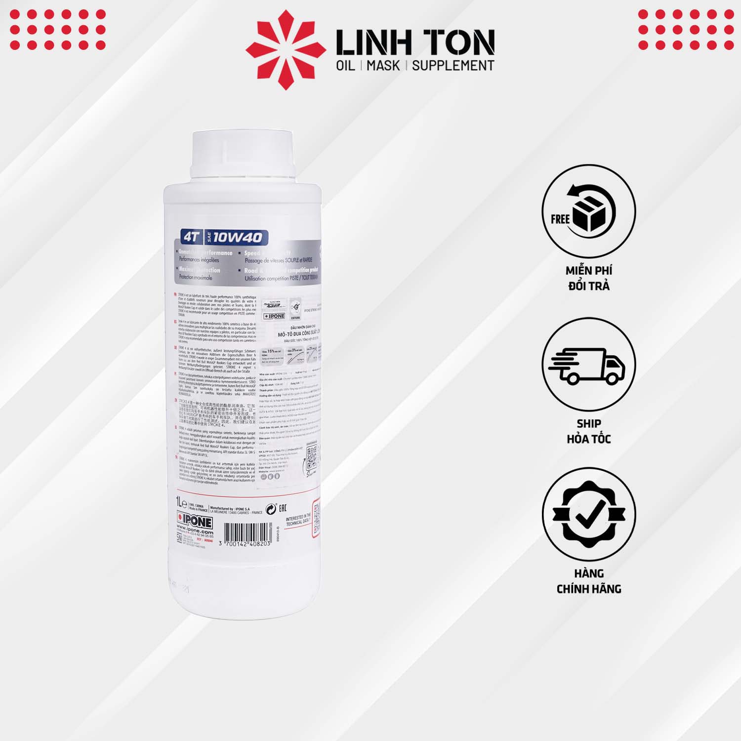 Nhớt Siêu Cao Cấp Ipone Stroke 4 Racing 10W40 4T (1L) – 100% Tổng Hợp Từ Pháp