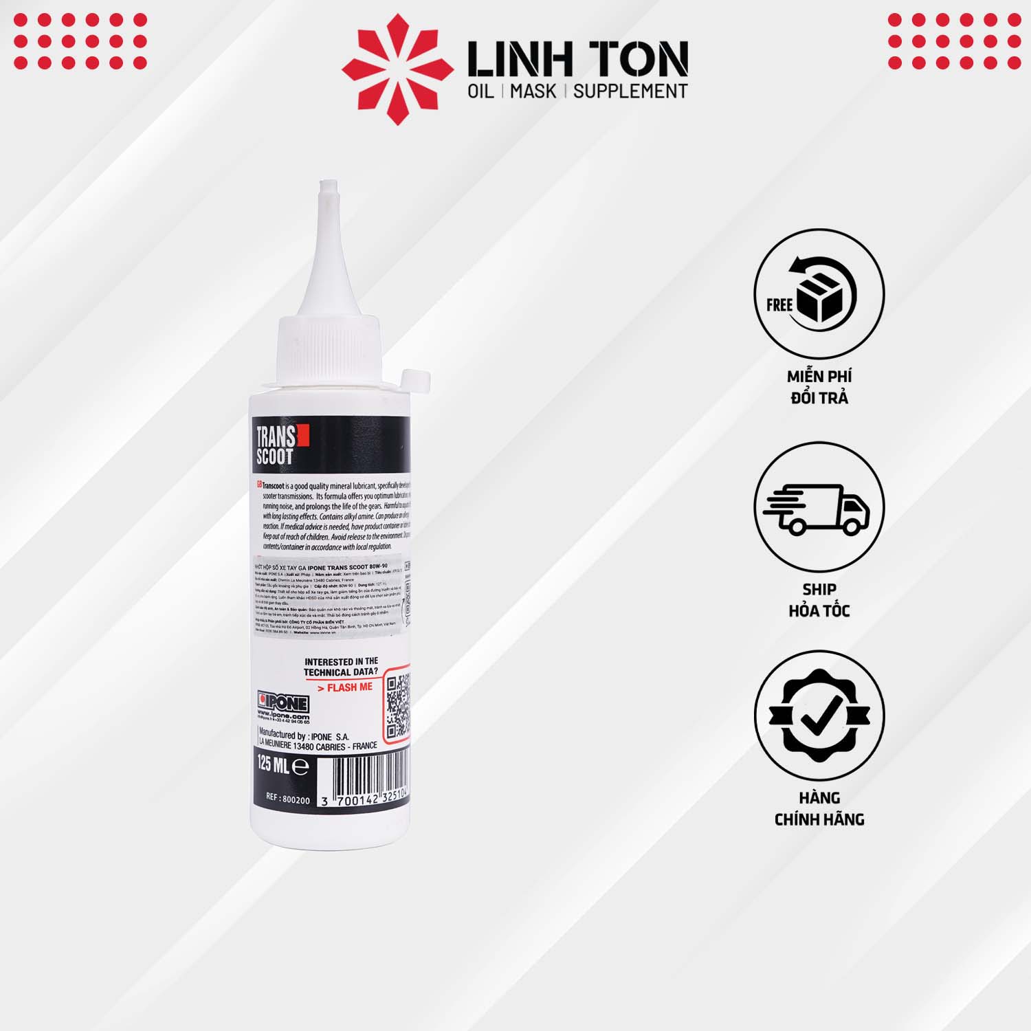 Dầu hộp số (lap) IPONE TRANSCOOT DOSE 80W90 nhập khẩu Pháp (125ml)