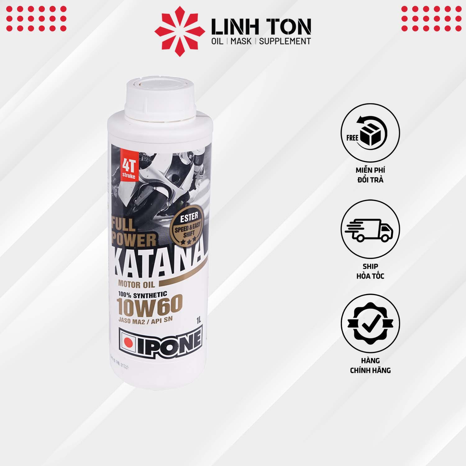 Nhớt xe mô tô, xe côn tay và xe số 4T tổng hợp gốc Ester Ipone Full Power Katana 10w60 (1L)