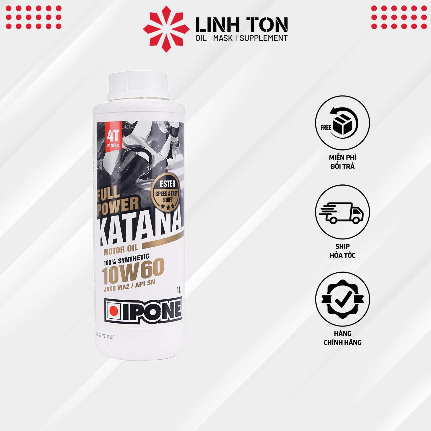 Nhớt xe mô tô, xe côn tay và xe số 4T tổng hợp gốc Ester Ipone Full Power Katana 10w60 (1L)