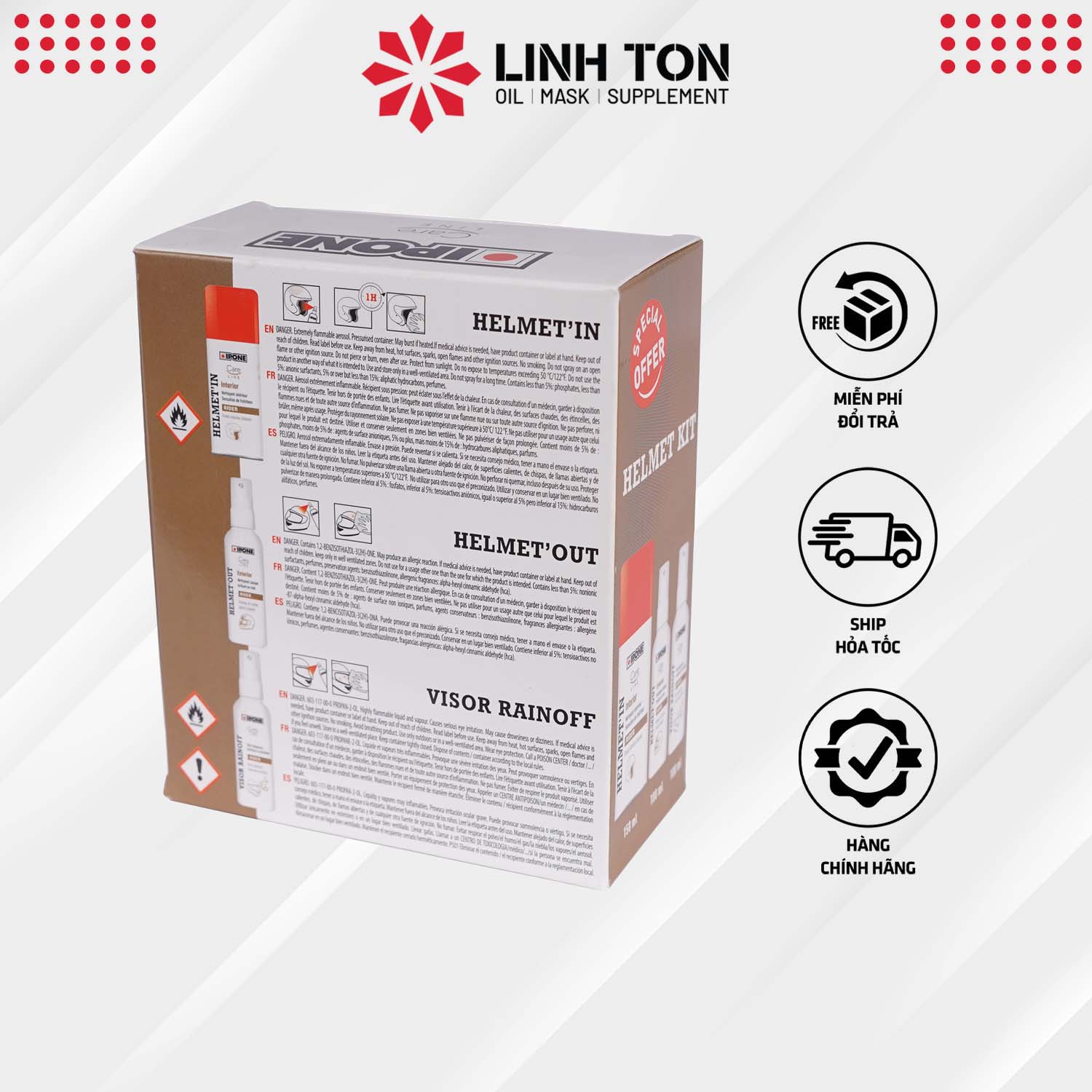 COMBO cao cấp Vệ Sinh Lót - Vỏ Nón Bảo Hiểm - IPONE Helmet Kit nhập khẩu Pháp