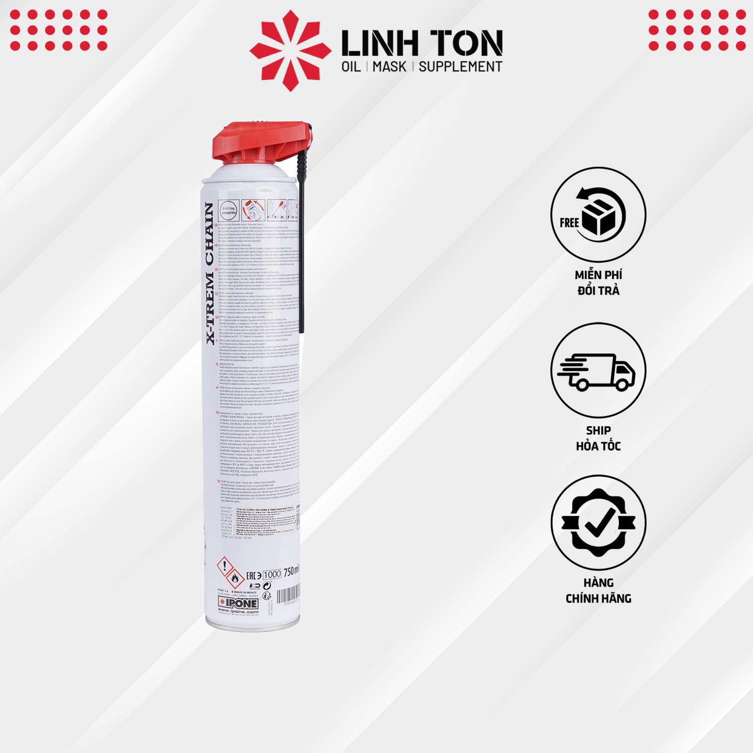 Chai xịt dưỡng sên, xích chống trôi, chống gỉ, siêu chịu tải Ipone X-trem Chain Road (750ml)