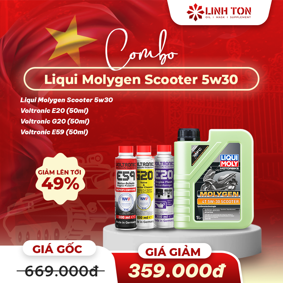 Combo nhớt xe tay ga Liqui Molygen Scooter 5W30 + phụ gia bảo vệ xe