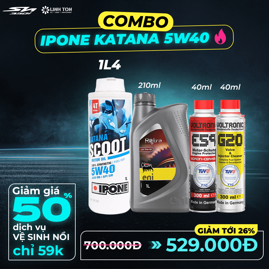 (Không lọc) Combo nhớt Sh350i Ipone Katana 5w40 + phụ gia chăm sóc xe