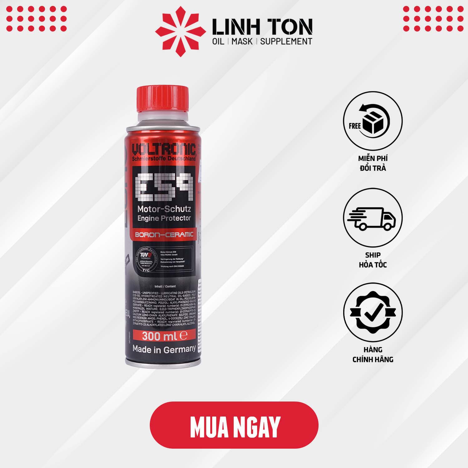 Phụ gia phủ sứ VOLTRONIC E59 ENGINE PROTECTOR CERAMIC nhập khẩu Đức