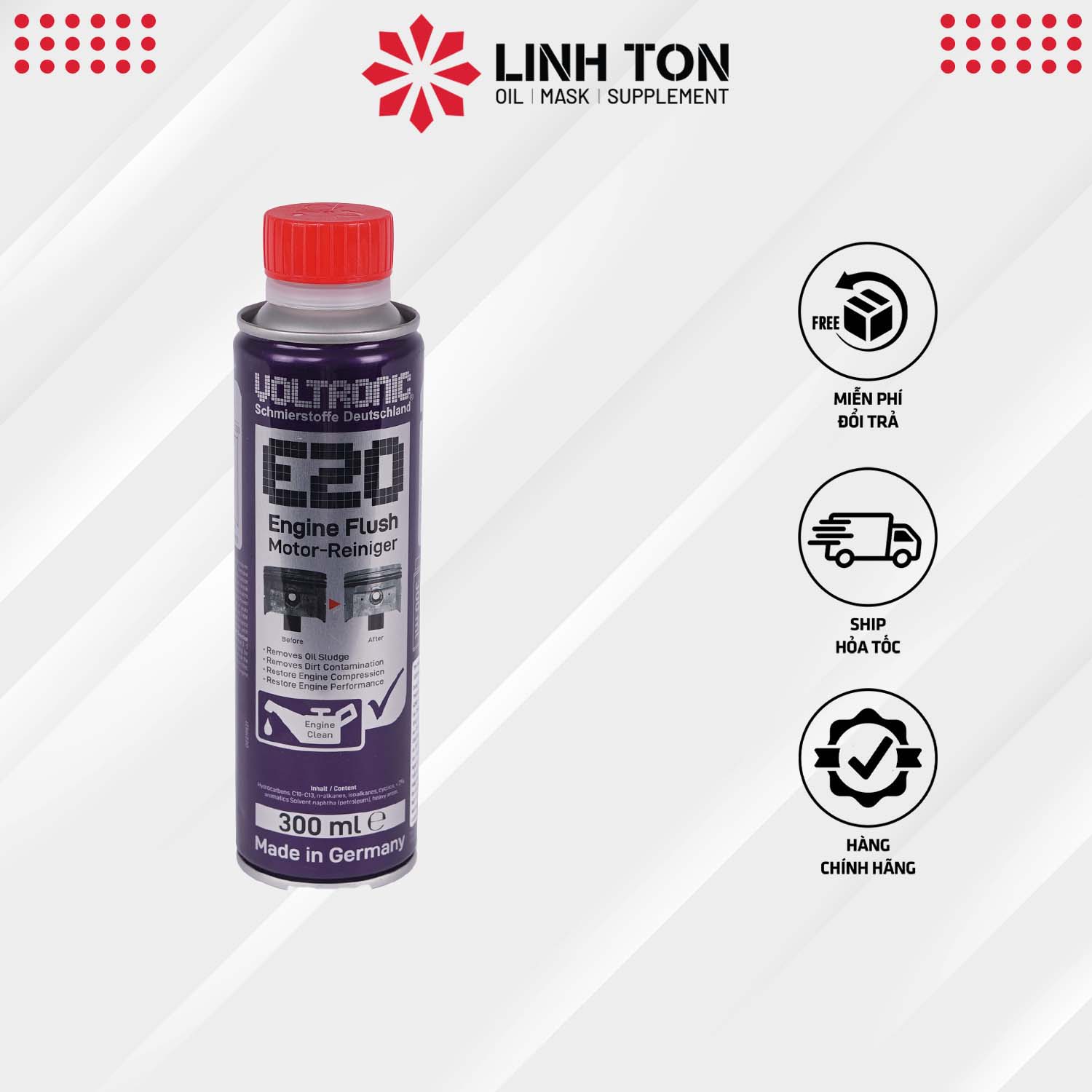 Phụ gia vệ sinh súc rửa động cơ nhập khẩu Đức Voltronic E20 Engine Flush