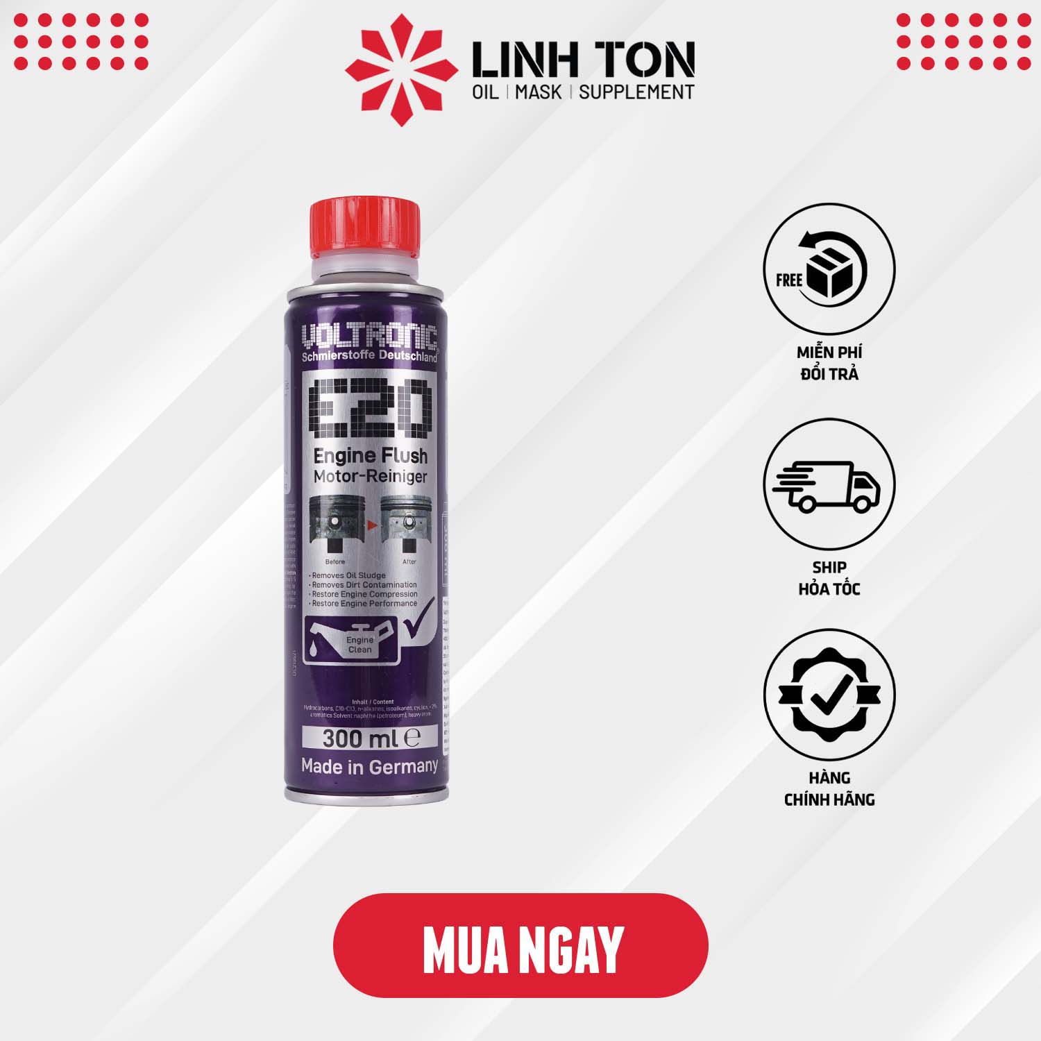 Phụ gia vệ sinh súc rửa động cơ nhập khẩu Đức Voltronic E20 Engine Flush