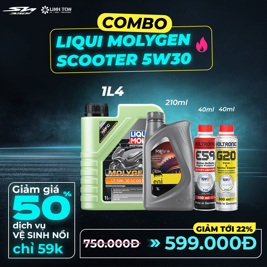 (Không lọc) Combo nhớt Sh350i Liqui Molygen Scooter 5w30 + phụ gia chăm sóc xe