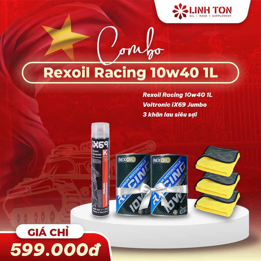 Combo nhớt xe số và côn tay REXOIL Racing 4T Fully Synthetic 10W40 và Rửa sên Voltronic Ix69 Jumbo siêu tiết kiệm