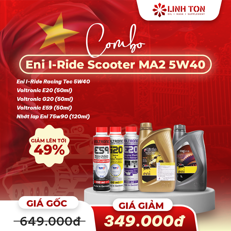 Combo nhớt xe tay ga tổng hợp Eni scooter 5w40 nhập khẩu + phụ gia chăm sóc xe