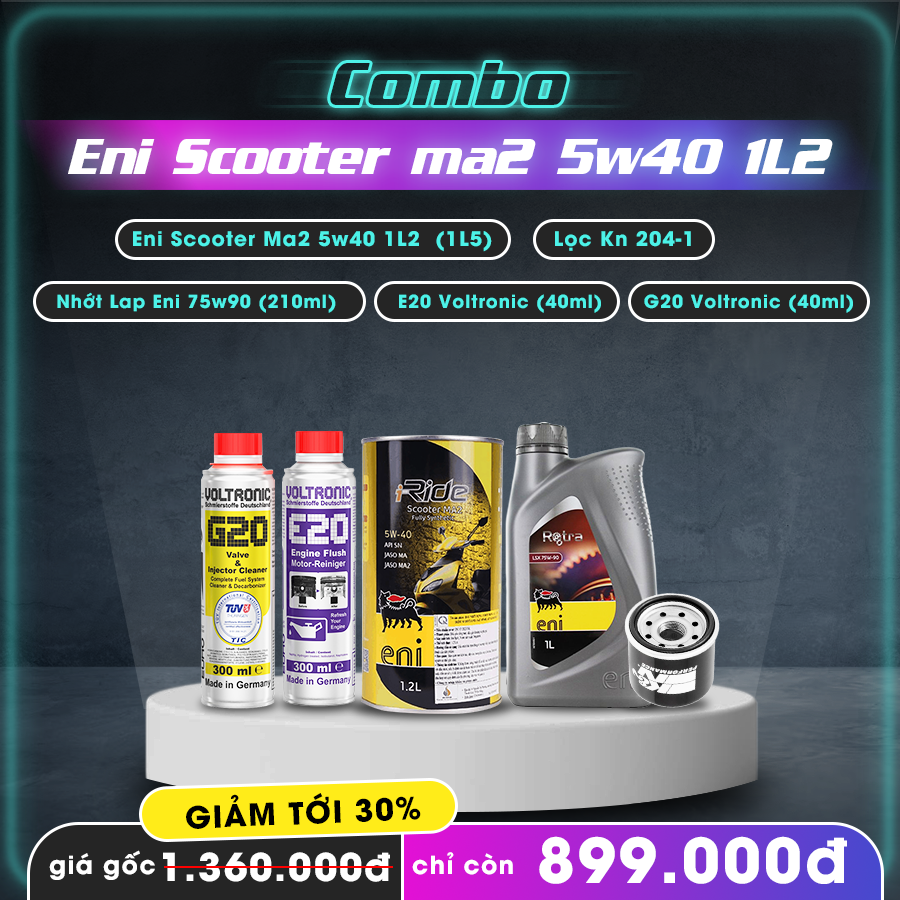 Combo nhớt Sh350i  + phụ gia bảo vệ xe Eni Scooter Ma2 5w40 1L2