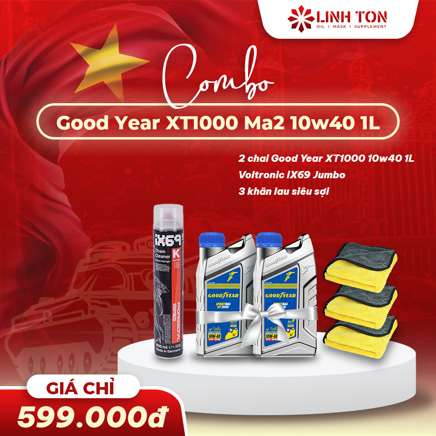 Combo nhớt xe số và côn tay GOODYEAR SPRINTMAX XT10000 4T 10w40 và Rửa sên Voltronic Ix69 Jumbo siêu tiết kiệm