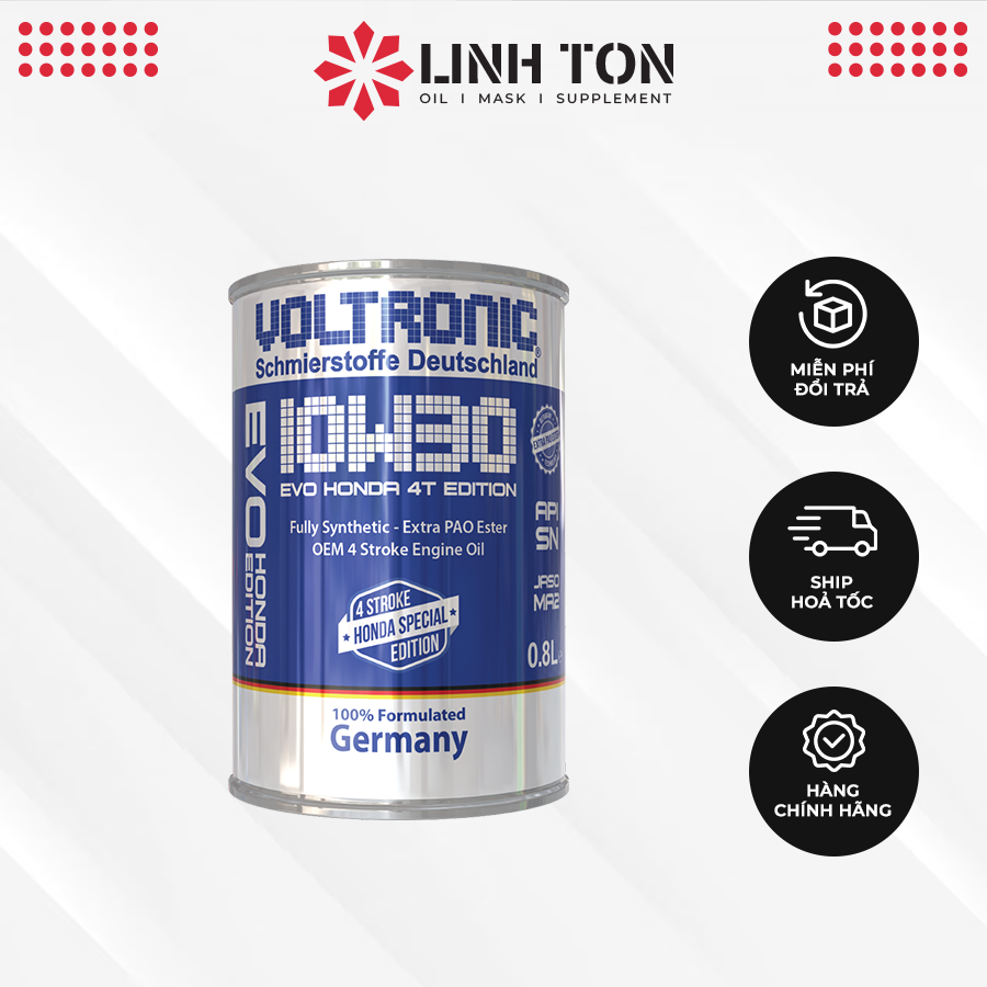 Nhớt tổng hợp cho xe số, xe côn tay Voltronic Evo 10w30 4T Honda Edition 0.8L - Fully Synthetic - Extra Pao Ester