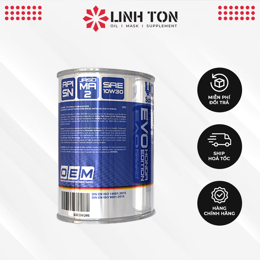 Nhớt tổng hợp cho xe số, xe côn tay Voltronic Evo 10w30 4T Honda Edition 0.8L - Fully Synthetic - Extra Pao Ester