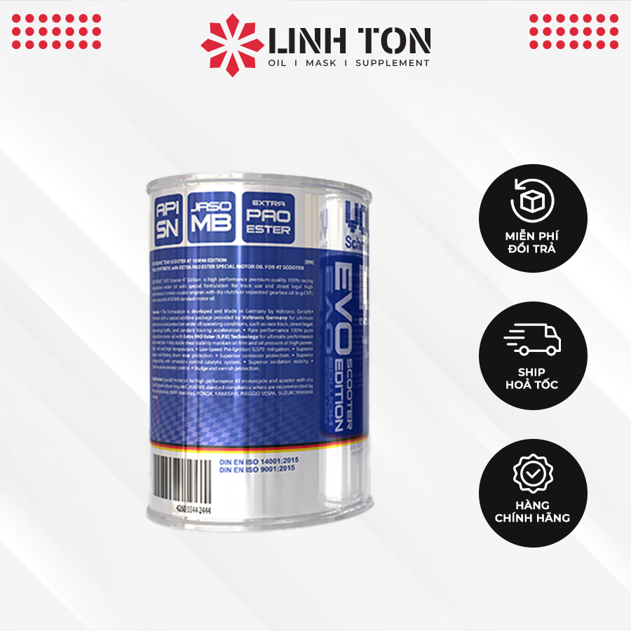 Dầu nhớt xe tay ga Voltronic Evo scooter 4T Edition 800ml 10w40 - Fully Synthetic - Extra Pao Ester