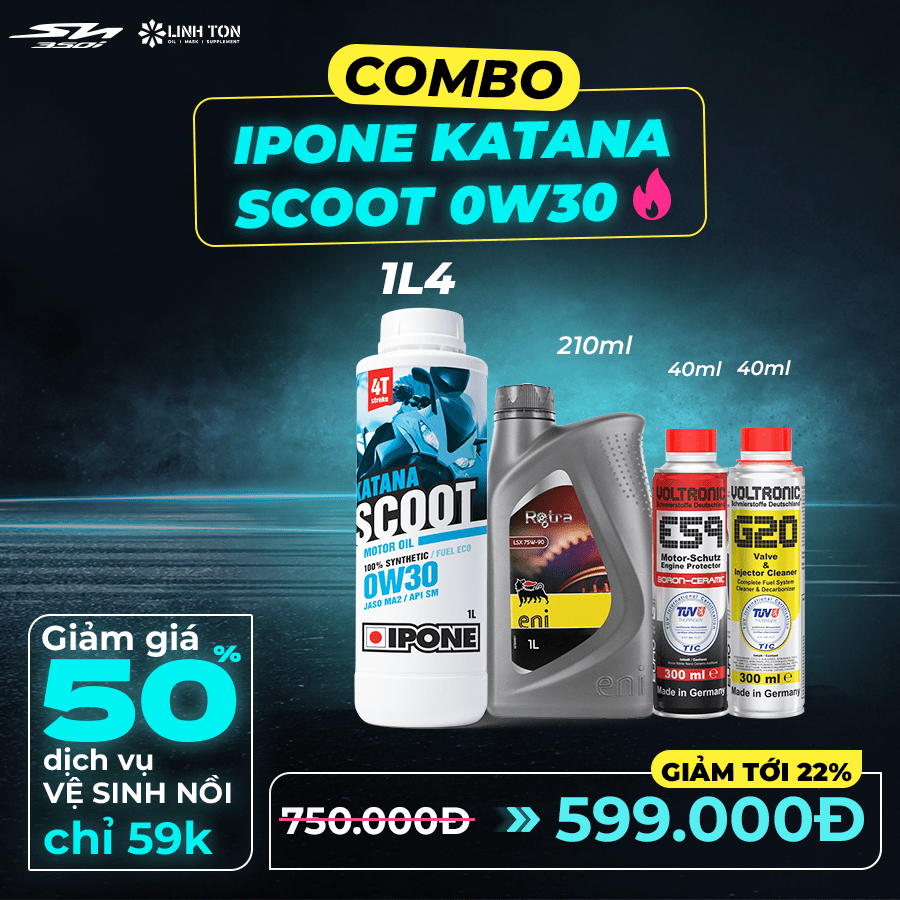 (Không lọc) Combo nhớt Sh350i Ipone Katana Scoot 0w30 + phụ gia chăm sóc xe