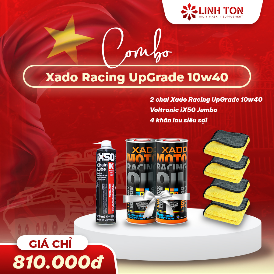 Combo nhớt xe số và côn tay Xado Racing Upgrade 22.2 10w40 và Dưỡng sên Voltronic Ix50 Jumbo siêu tiết kiệm