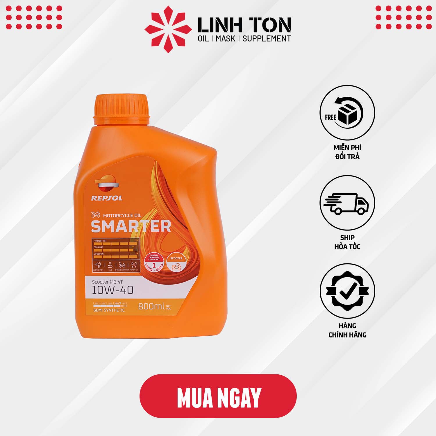 Nhớt tay ga Repsol Smarter 10W40 MB 800ml nhập khẩu