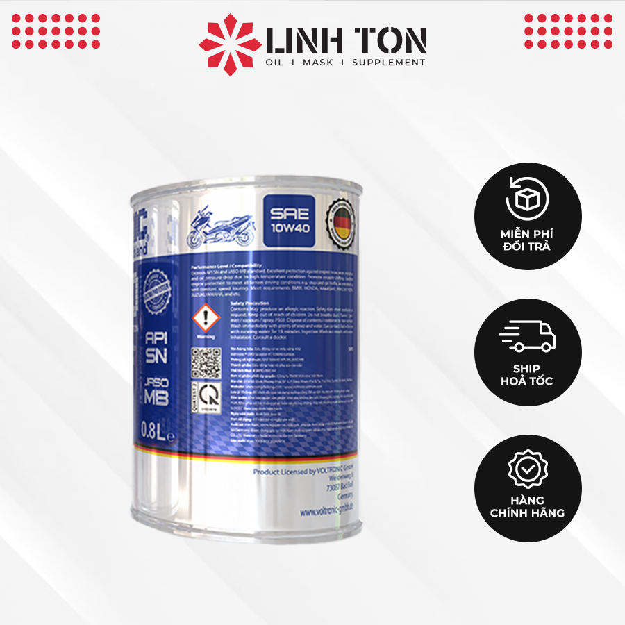 Dầu nhớt xe tay ga Voltronic Evo scooter 4T Edition 800ml 10w40 - Fully Synthetic - Extra Pao Ester
