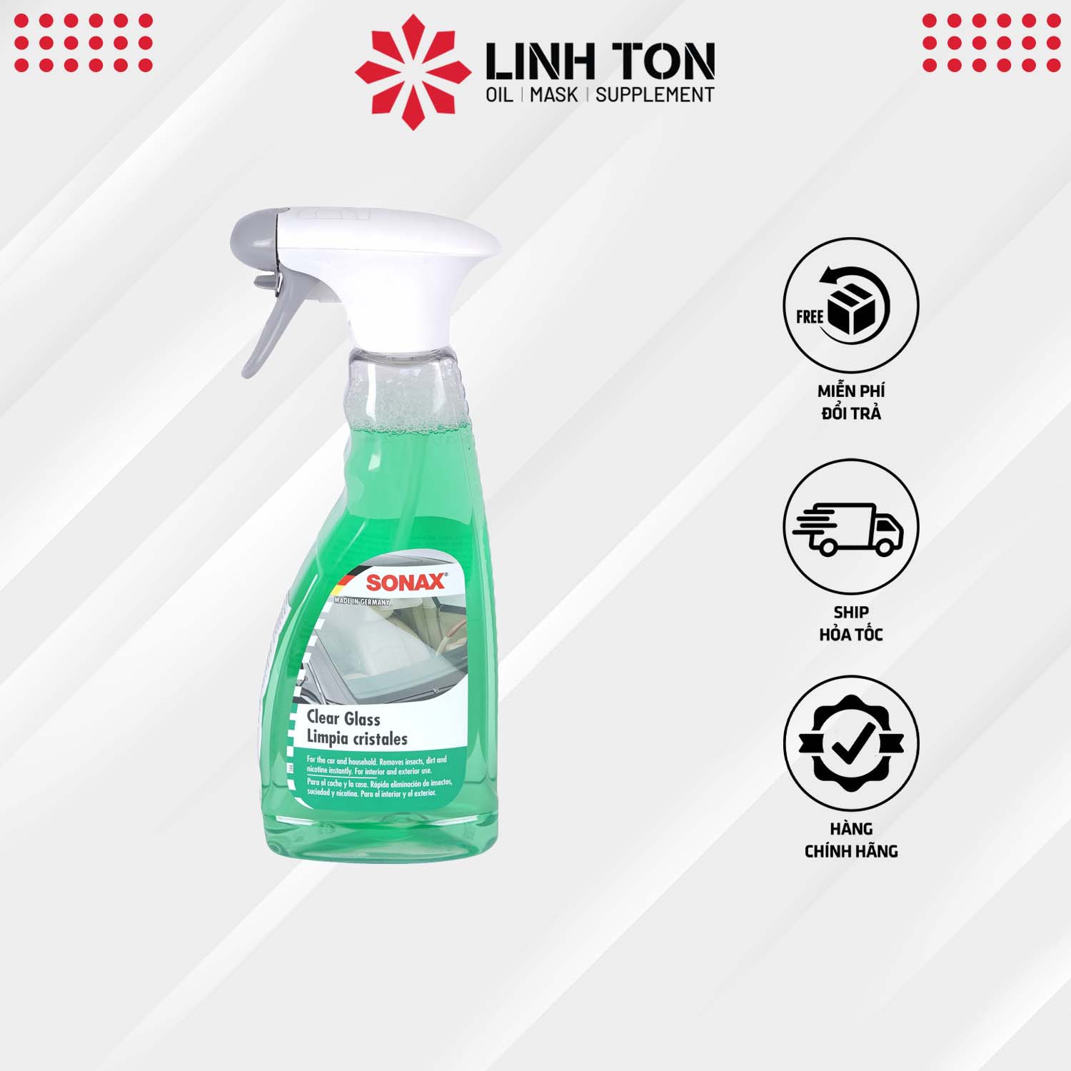 Chai xịt vệ sinh làm sạch và trong kính lái Sonax Clear Glass 338241 500ml