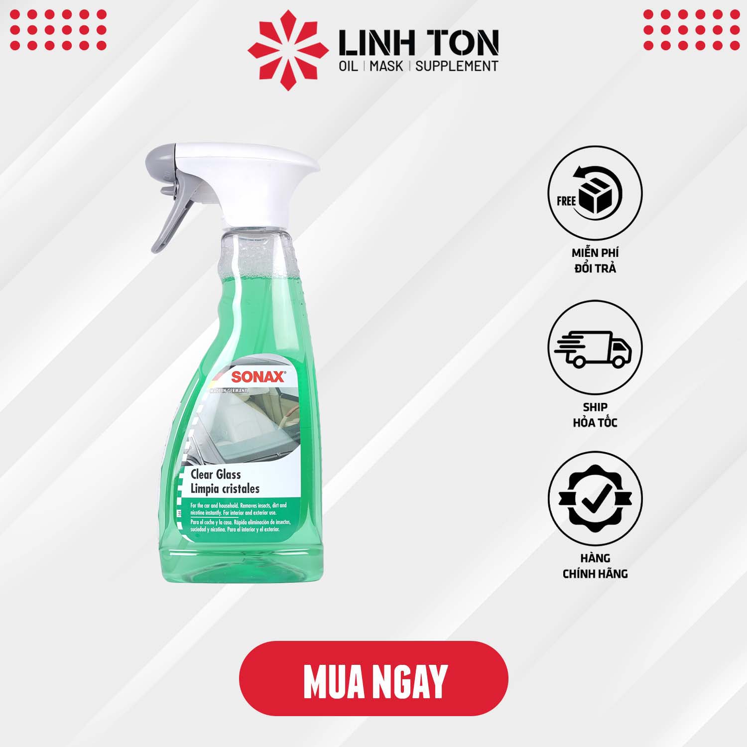 Chai xịt vệ sinh làm sạch và trong kính lái Sonax Clear Glass 338241 500ml