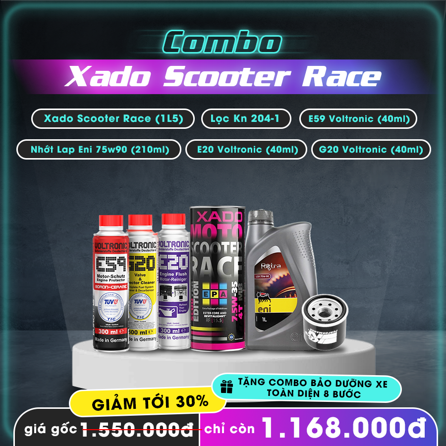 Combo nhớt SH350i siêu bốc Xado Scooter Race 7.5w35 và bảo dưỡng xe SH 350i toàn diện