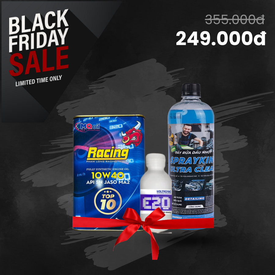 Combo Dầu nhớt dành cho xe số - xe côn tay Phạm Long Racing 10W40 và dung dịch tẩy rửa dầu nhớt Sprayking Ultra Clean