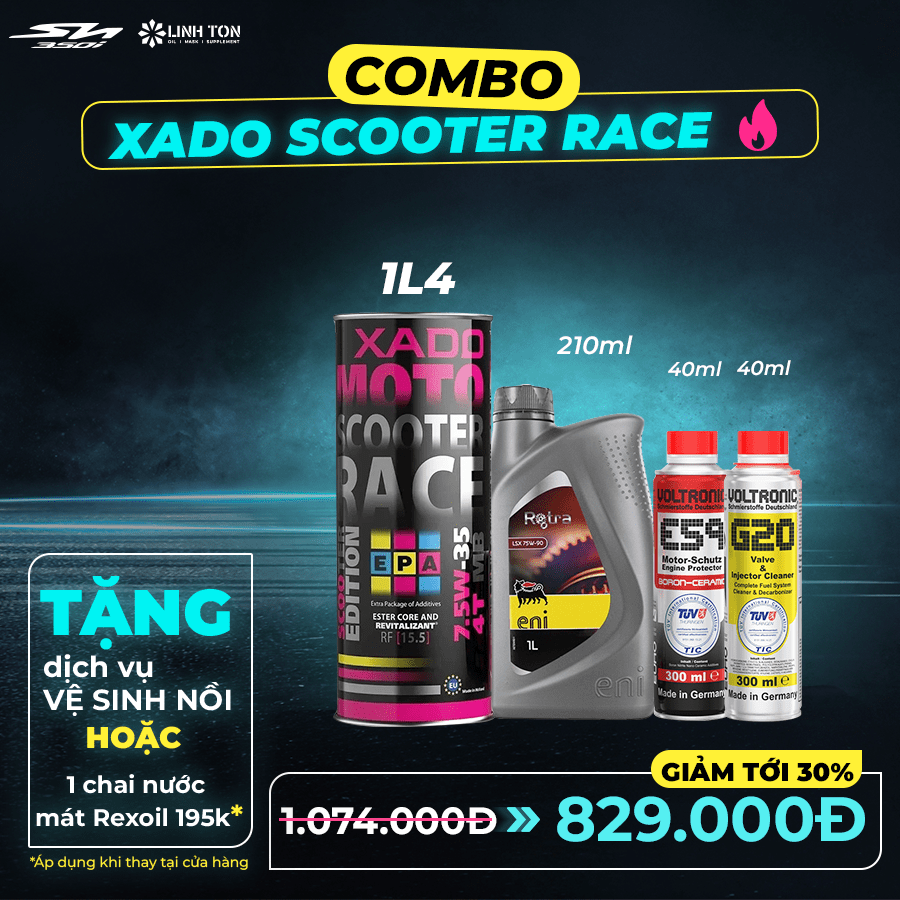 (Không lọc) Combo nhớt Sh350i Xado Scooter Race 7.5w35 + phụ gia chăm sóc xe
